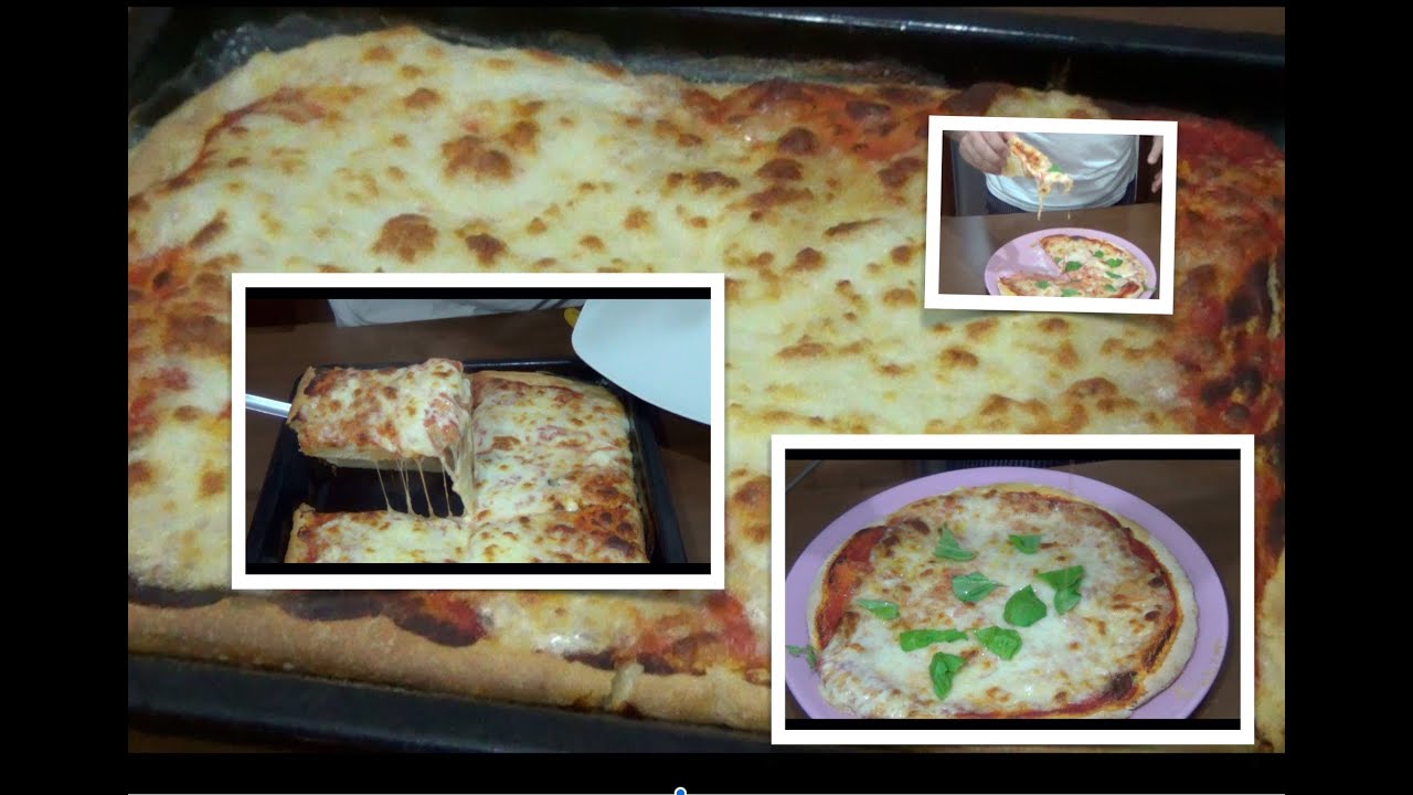 Pizza fatta in casa, rotonda classica e rettangolare al taglio