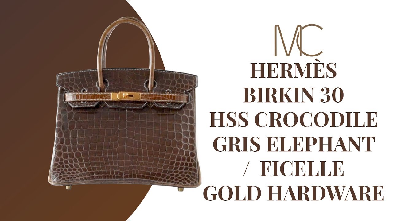 HERMÈS Birkin 30 HSS Crocodile Gris Elephant / Ficelle Gold Hardware •  MIGHTYCHIC • 