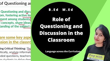 Role of Questioning and Discussion in the classroom | Language Across the Curriculum