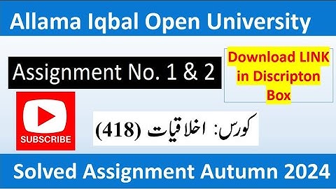 ⏩ AIOU Code 418 Solved Assignment No.1 & 2 Autumn 2024 || Subject: Ethics || Level: B.Com/ BA