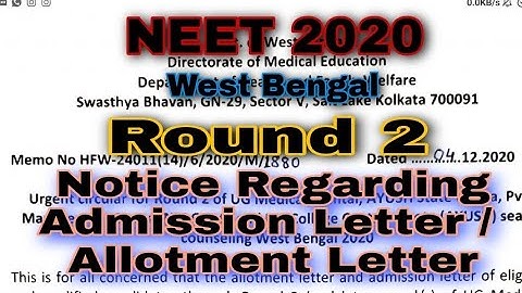 WBMCC Notice Regarding Admission / Allotment Letter || NEET 2020 || West Bengal