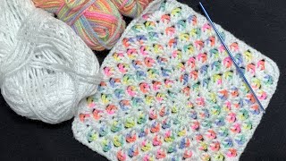 Cuadrado bicolor con una puntada súper fácil y rápida tejida a crochet paso a paso