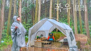 4K surprise heavy rain Solo camping. Rainy camping in an empty forest. Cypress forest. Rain ASMR
