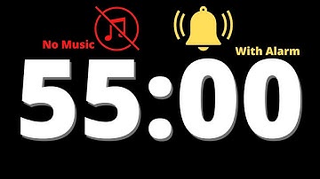 55 Minute Countdown Timer With Alarm (Black Background, No Music, No Sound)