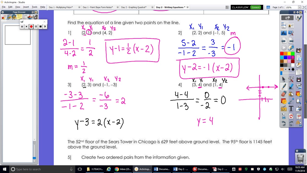 Algebra 1 HW Equation Of A Line Given Two Points YouTube
