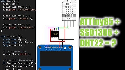 ATTiny85 + SSD1306 OLED display + DHT22 temperature and humidity sensor | Wokwi Arduino Simulator