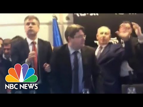 Prime Minister Benjamin Netanyahu Is Rushed Off Stage Amid Rocket Attack | NBC News