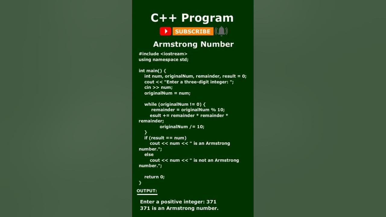 Armstrong number program in c youtube