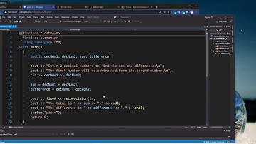 C++ programming, a program calculates and displays the sum and difference of two decimals