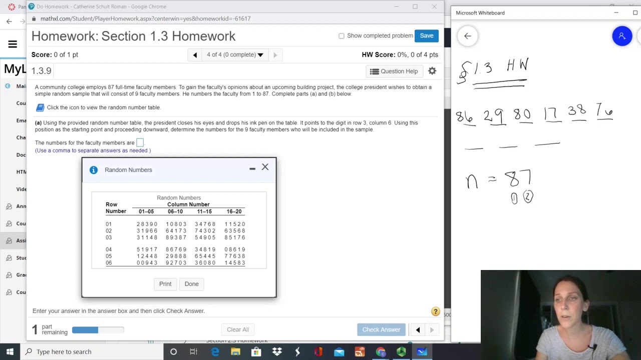 Math 150 Section 1.3 Random Number Table