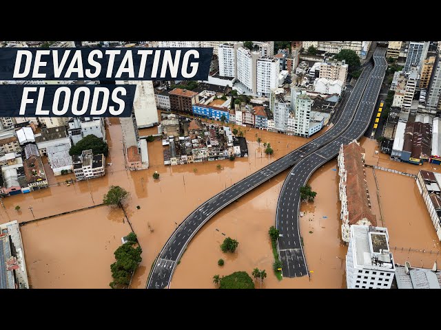 Drone footage shows the devastating scope Rio Grande do Sol floods class=