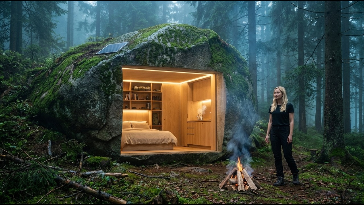 Building a Stone House ASMR – Girl Creates a Cozy Home Inside a 15-Meter Boulder