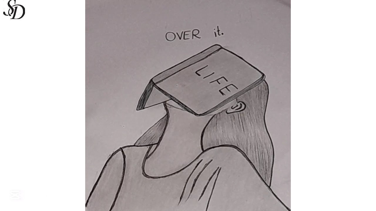 How to draw a sad girl with book art tutorial | Sad girl drawing tutorial