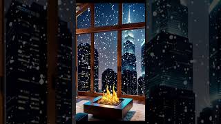 ❄️ Snowfall in a City View Room with Relaxing Fireplace Sounds | Sleep, rest, study🔥