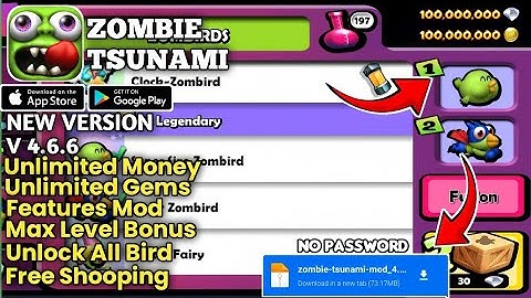💰 Download Zombie Tsunami MOD MENU | Unlimited Coins + Diamonds + All Birds 🏆