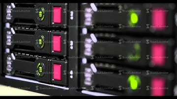 Closeup internet servers hard disks blinking lights
