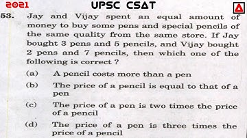 Jay And Vijay Spent An Equal Amount Of Money To Buy Some Pens And Special Pencils | UPSC PRELIMS