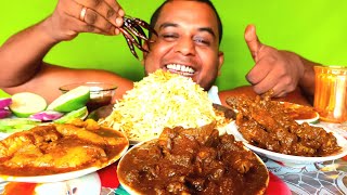 MUTTON KOLIJA MUTTON FAT CHIKEN LEG TALAPIYA FISH WITH BASMATI RICE ||EATING SHOW ||