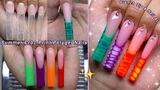 SUMMER CROC PRINT POLYGEL NAILS✨ EASY NAIL ART & FRENCH TIP! | Nail Tutorial