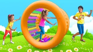 Sasha plays with Inflatable Roller Toys & Sing I’m Sorry, Excuse Me song