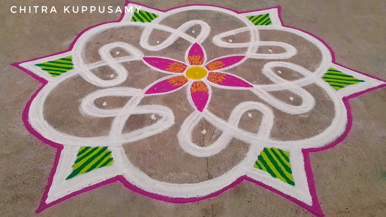 Easy 7 Pulli Kolam with flower | Beginner's Rangoli designs ...