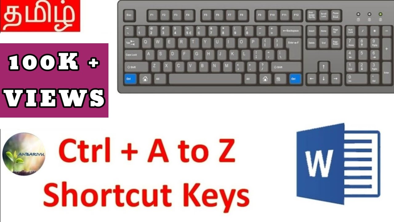 Keyboard Shortcut Ctrl + from A to Z Tamil Anbarivu