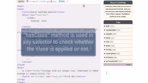 JQUERY Tutorial : jQuery hasClass method