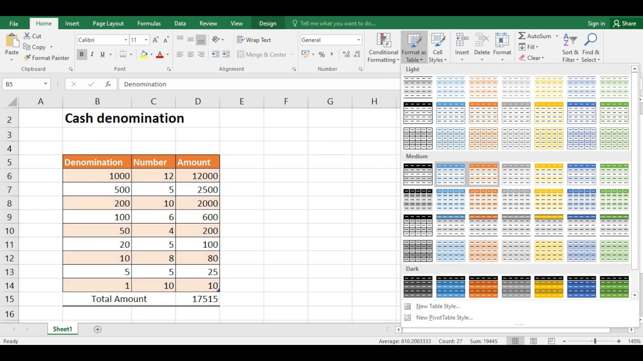 Cash Denomination Calculator Excel Template Download