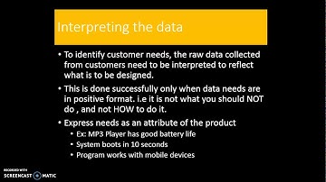 Customer needs and setting target specifications 1