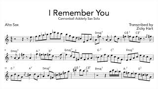 Cannonball Adderley  'I Remember You' Alto Sax Solo Transcription