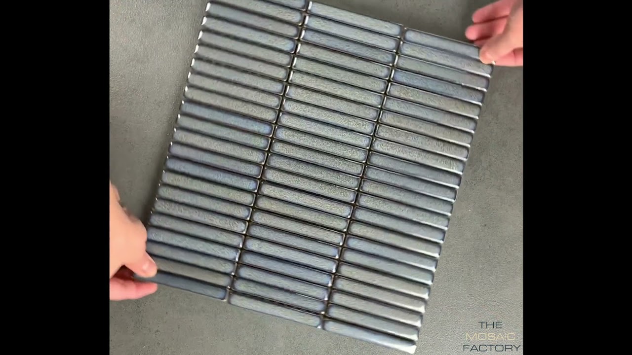 Glazed Porcelain Mosaic Tile Sheet Sevilla 3.5"x0.5" Mini Kit Kat Fingers Glossy Blue Gray