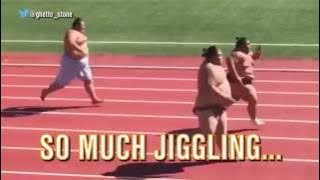 Saksikan 3 pegulat sumo besar saling berhadapan dalam lomba lari yang bersejarah.
