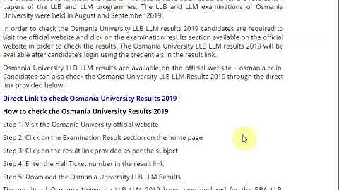 Osmania University LLB LLM results 2019 declared, Check at osmania.ac.in, Get Direct Link Here