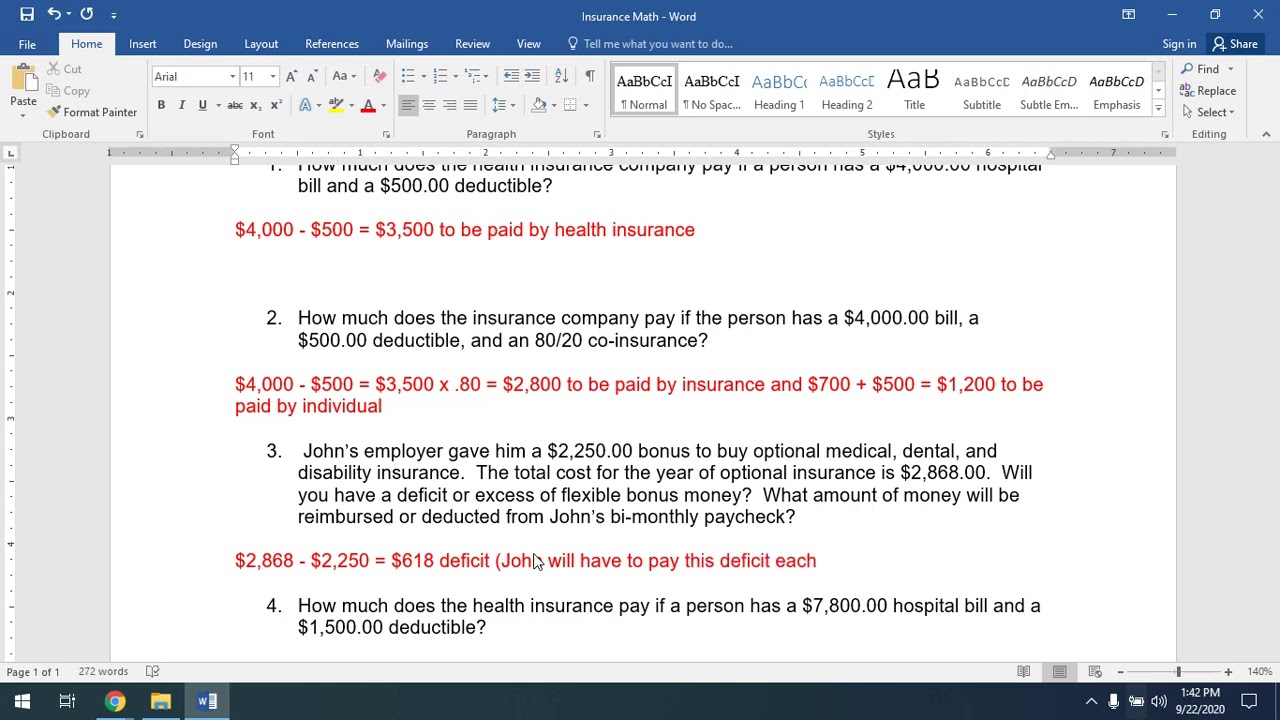 Health Insurance Guided Math