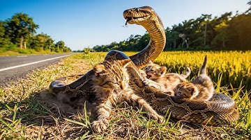 A Brave Woman vs  a Giant Python – Saving a Mother Cat and Her Babies