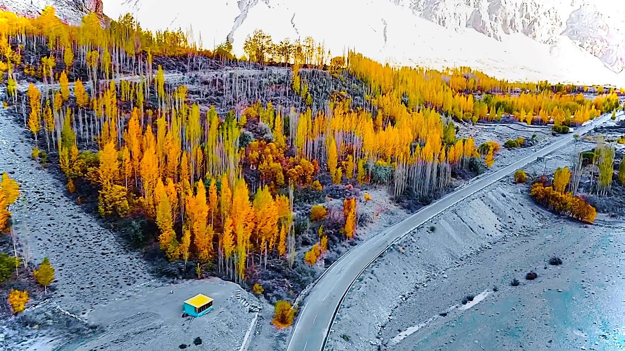 Autumn in Hunza Valley Gilgit Baltistan Sost Village Drone View