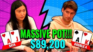 Saya Takes Down A MASSIVE 4-BET Pot Against Double A!