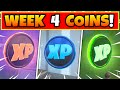 Fortnite Week 4 XP COINS LOCATIONS Guide! ALL Coins: Purple, Blue, Gold, and Green Tutorial