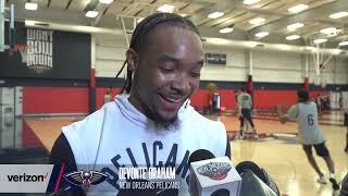 Devonte' Graham on missing Brandon Ingram \& CJ McCollum | Pelicans-Hornets Shootaround 3-11-22