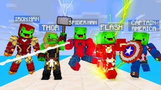 Mikey and JJ Became All SuperHero  SpiderMan / Thor / Flash /Iron Man  Maizen Minecraft Animation