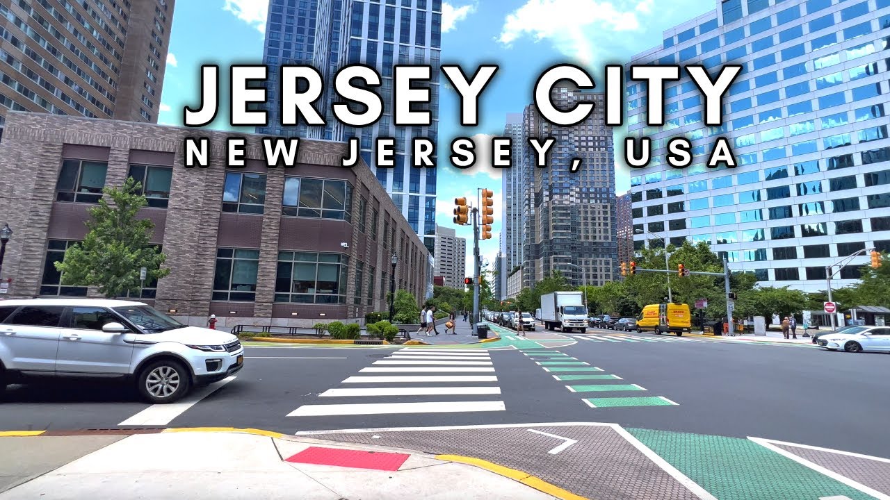 Нью-Джерси: Вождение по городу, США - Центр Джерси-Сити - 4K