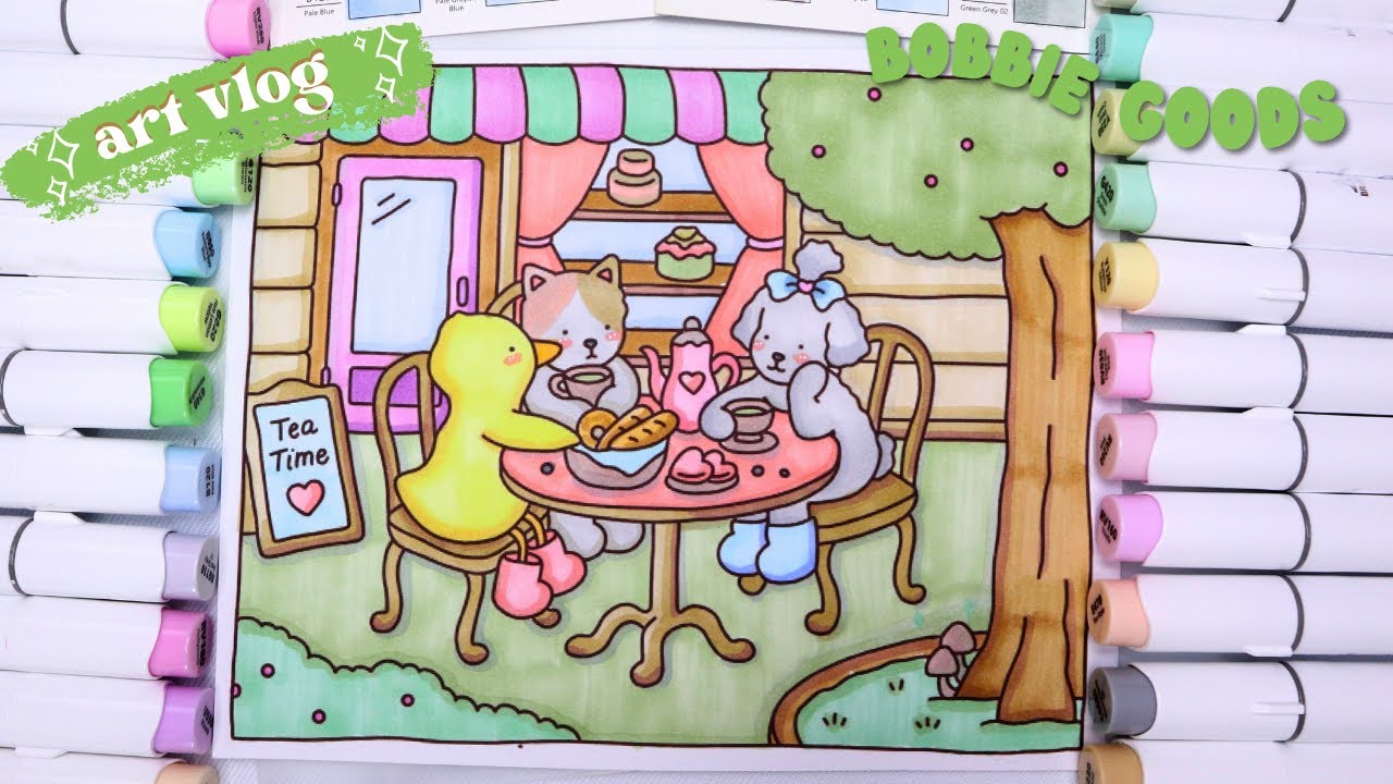 🍵 coloring bobbie goods with ohuhu art markers // afternoon tea 🧁 - YouTube