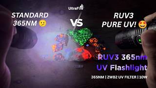 UltraFire® RUV3 365nm UV Flashlight w/ ZWB2 Filter | 395nm vs 365nm Mineral Test