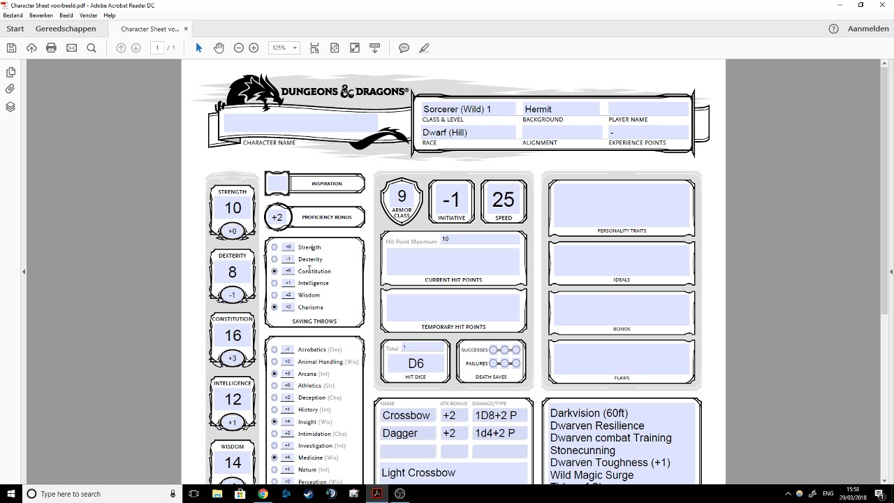 DnD 5e Character sheet [NL] YouTube
