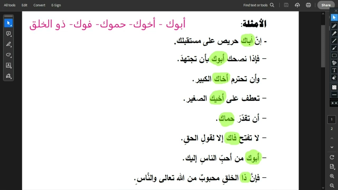 الأسماء الخمسة للصف الثامن من مرحلة التعليم الأساسي