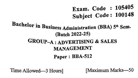 Gndu BBA 5th Semester Advertising and Sales Management Question Paper 2024