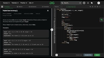Triplet Sum in Array [GeeksForGeeks problem] [part 1 , not solved completely , just built the idea ]