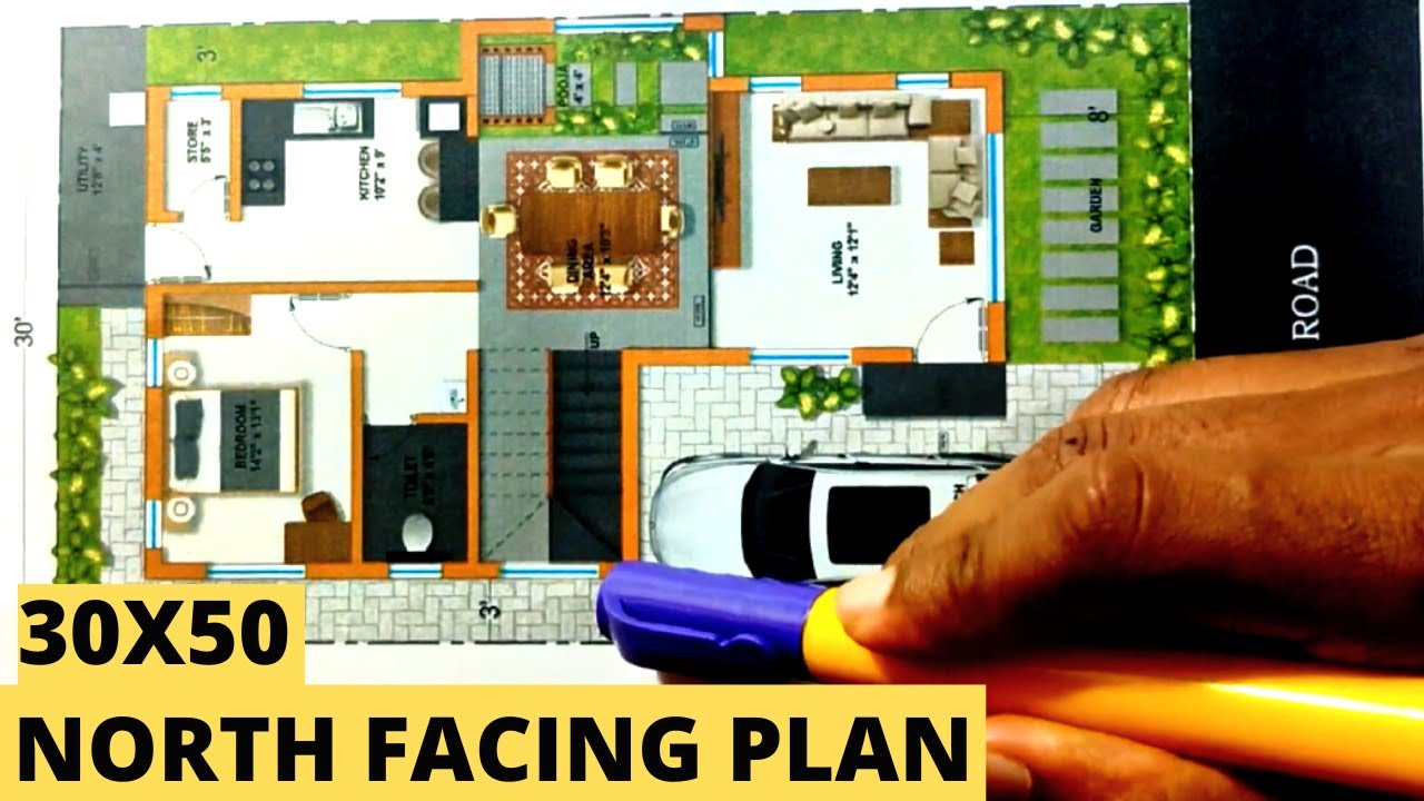 3D House Plan North facing door West Facing Site 3BHK Duplex House Plan ...