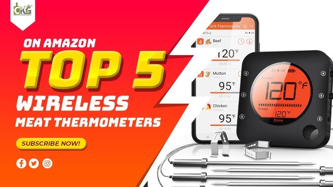 BFOUR Bluetooth Meat Thermometer Wireless Meat Thermometer, Wireless  Digital Grill Thermometer with 6 Temperature Probes, Large LCD Display,  Bluetooth