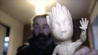 Prusa i3 Mk3 printing Groot, Ollson Ruby Nozzle and  Filamentive Light Wood PLA